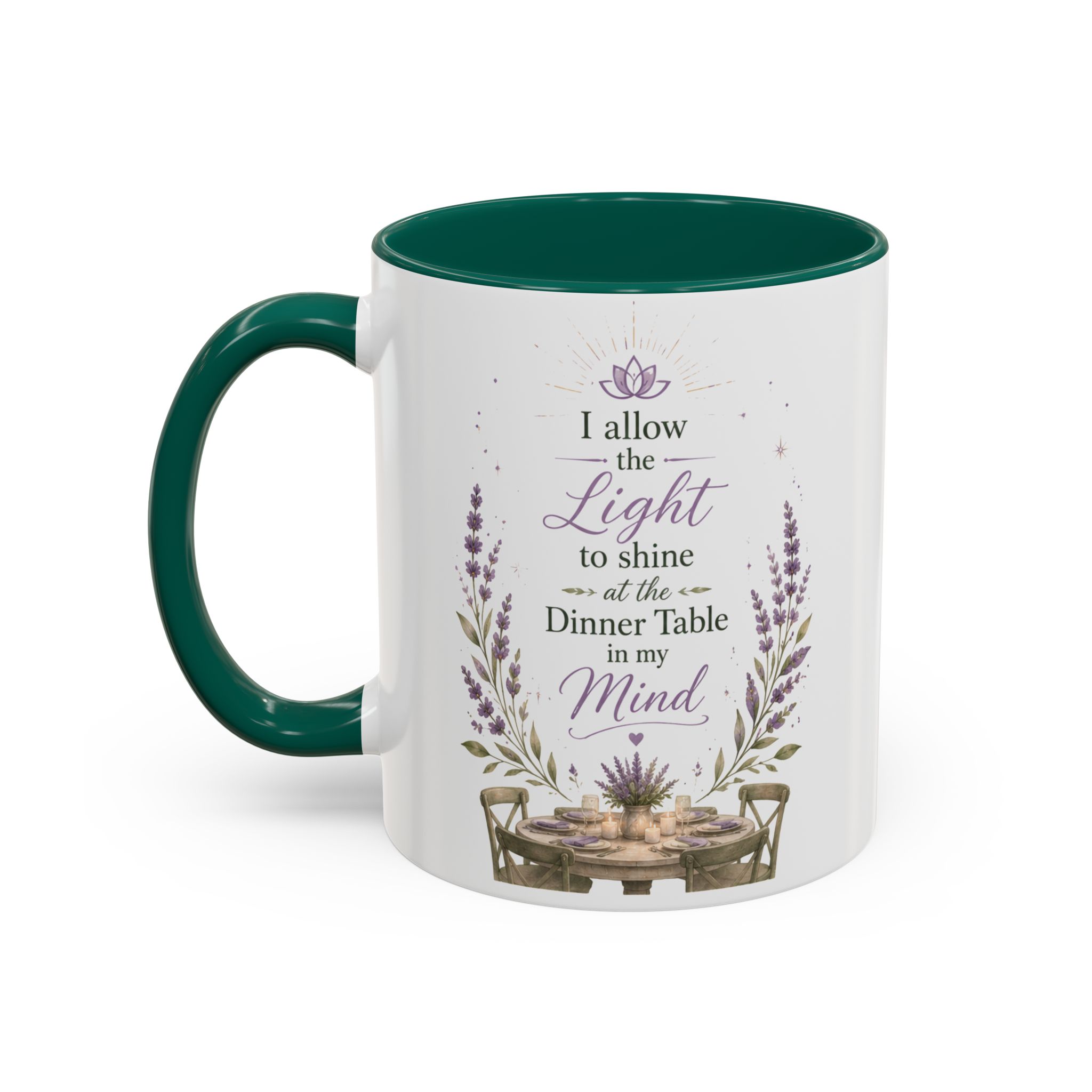Inspirational Lavender Mug – "I Allow the Light to Shine at the Dinner Table in My Mind" (11oz & 15oz) - Image 11
