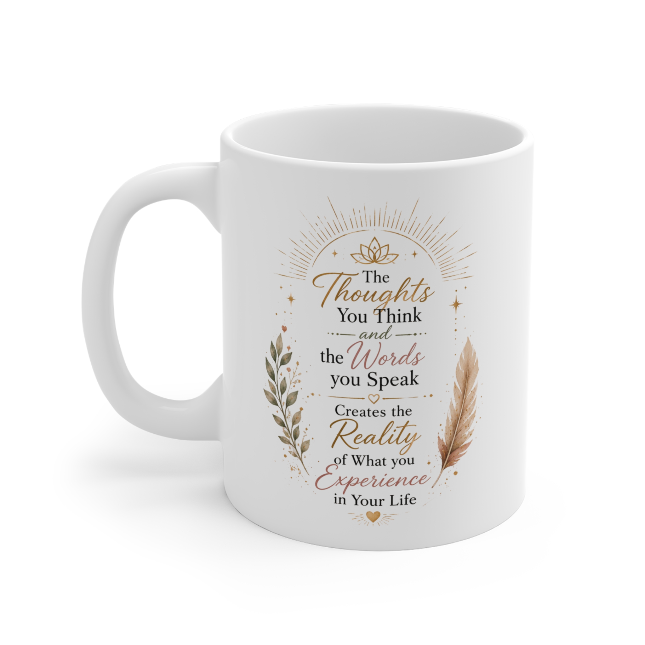 Inspirational Quote Mug — "The Thoughts You Think and the Words You Speak" 11oz - Image 2