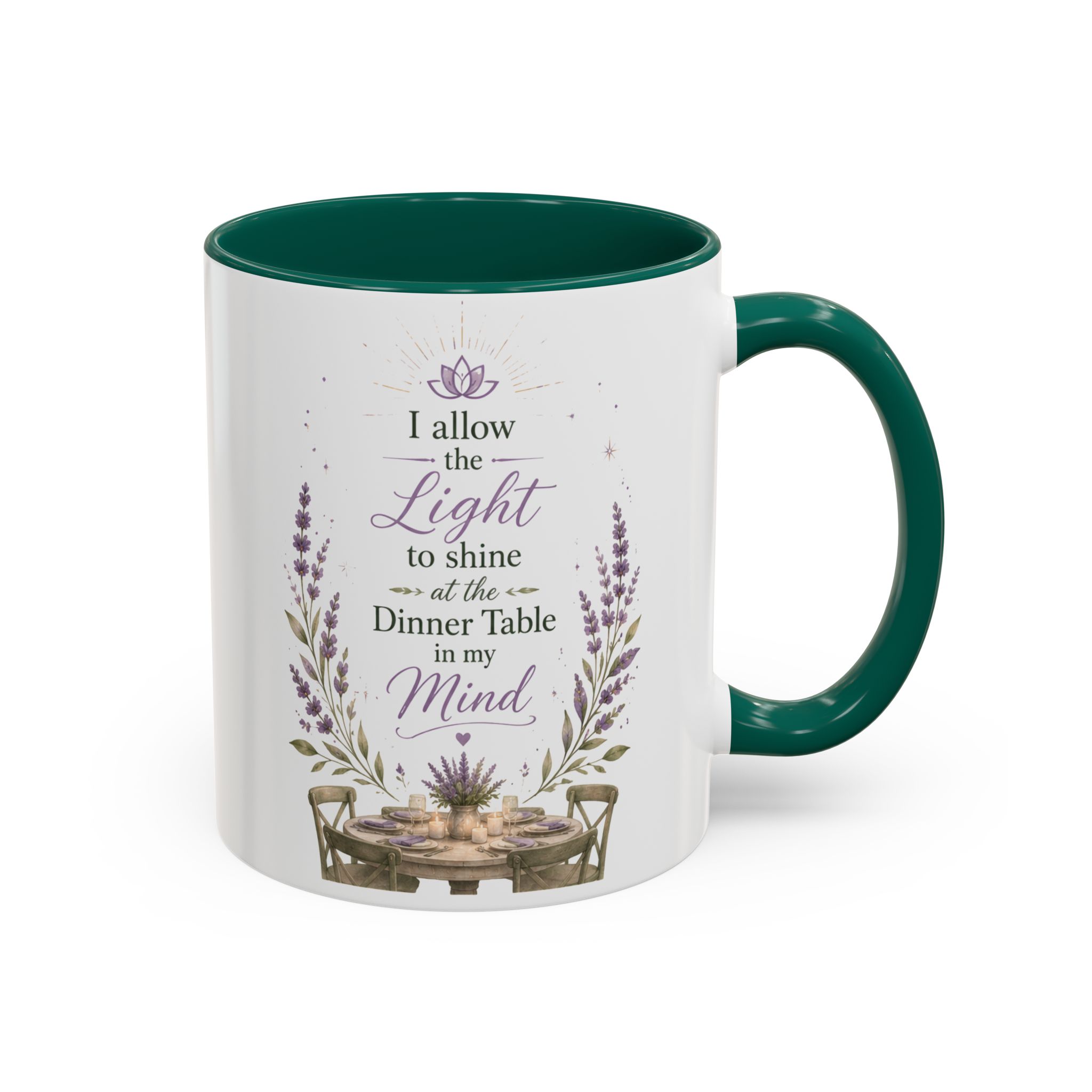 Inspirational Lavender Mug – "I Allow the Light to Shine at the Dinner Table in My Mind" (11oz & 15oz) - Image 10
