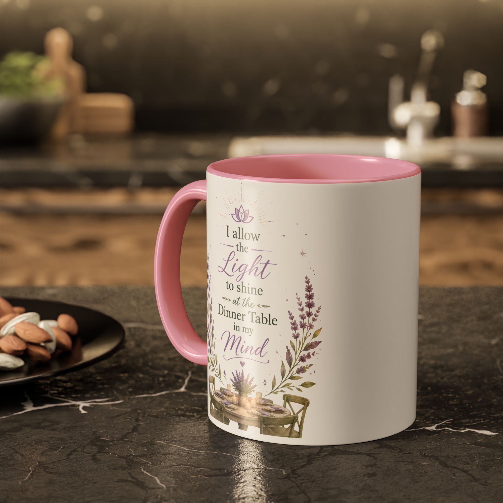 Inspirational Lavender Mug – "I Allow the Light to Shine at the Dinner Table in My Mind" (11oz & 15oz) - Image 16