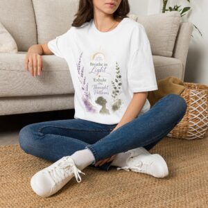 Mindful Tee — “Breathe in Light, Exhale” Floral Meditation T-Shirt