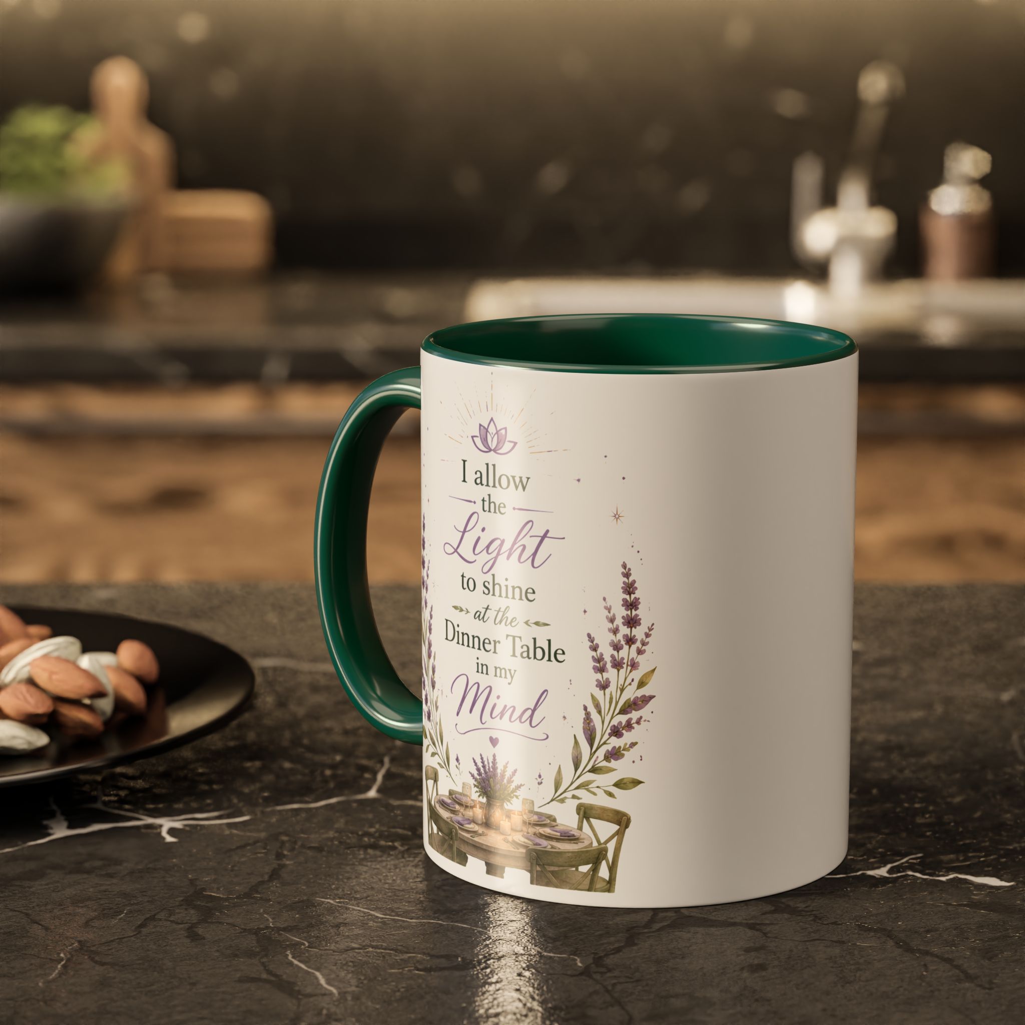 Inspirational Lavender Mug – "I Allow the Light to Shine at the Dinner Table in My Mind" (11oz & 15oz) - Image 12