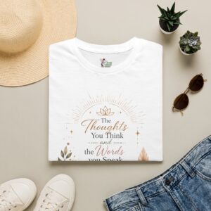 Inspirational Quote T-Shirt — “The Thoughts You Think and the Words You Speak” Floral Mindfulness Tee