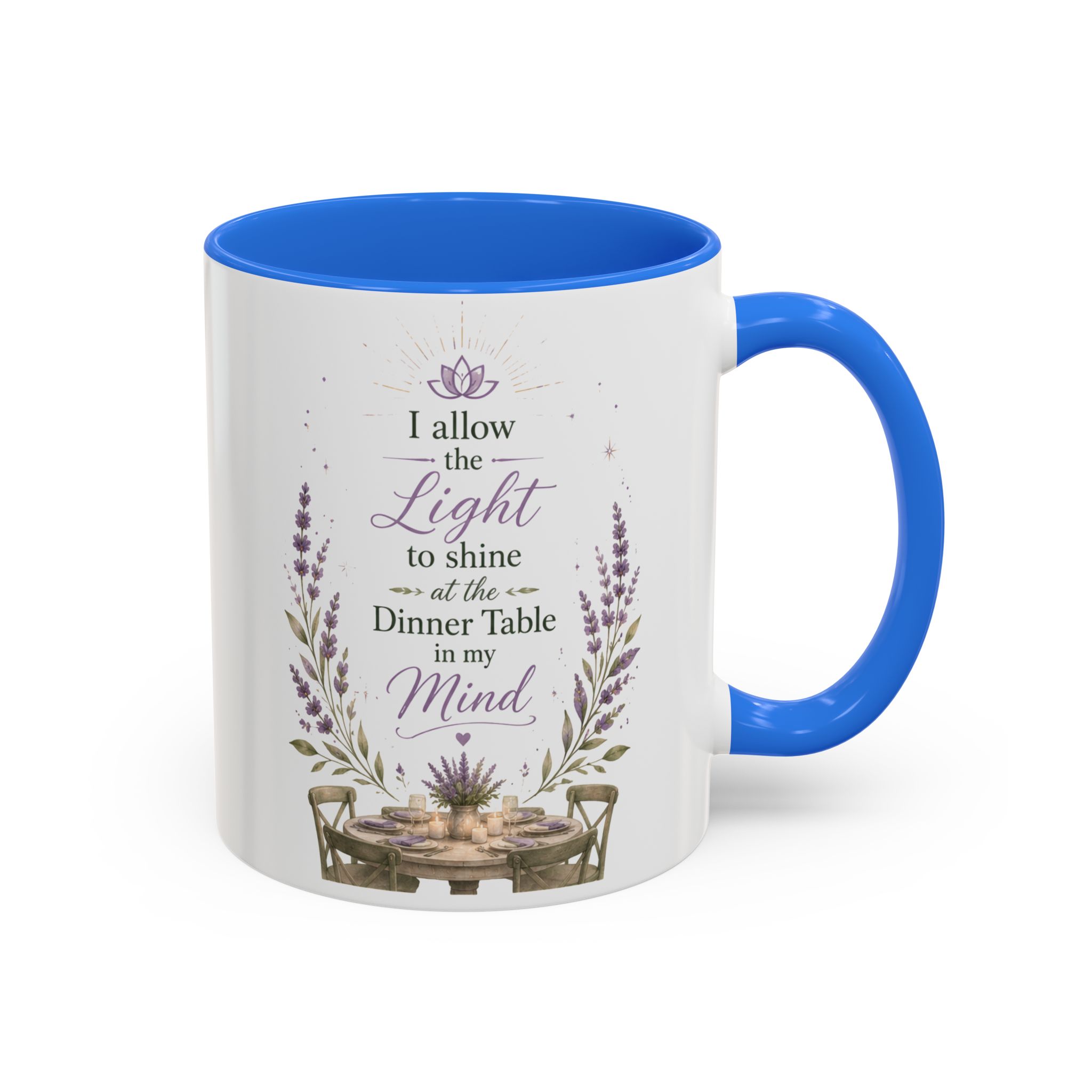 Inspirational Lavender Mug – "I Allow the Light to Shine at the Dinner Table in My Mind" (11oz & 15oz) - Image 6