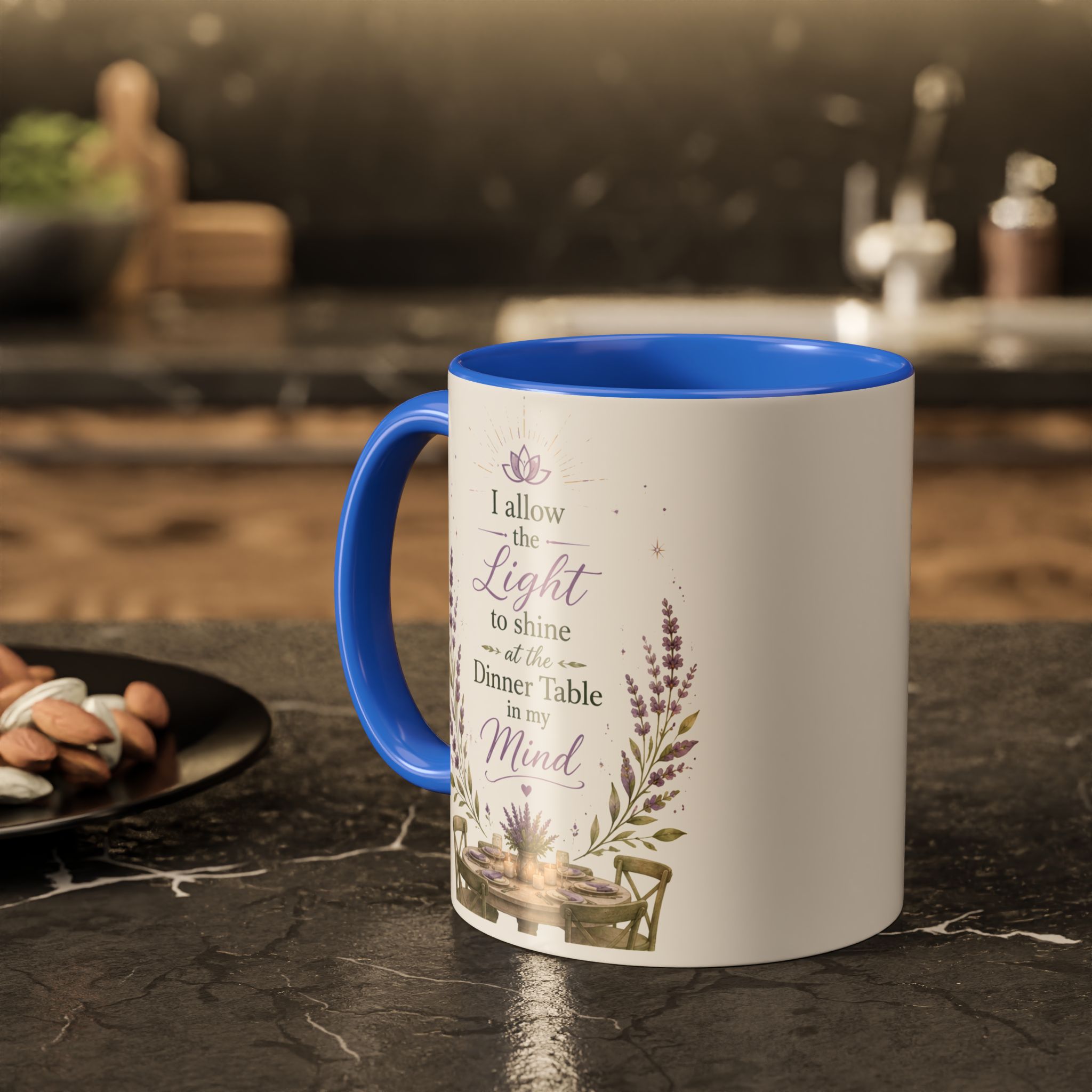 Inspirational Lavender Mug – "I Allow the Light to Shine at the Dinner Table in My Mind" (11oz & 15oz) - Image 8